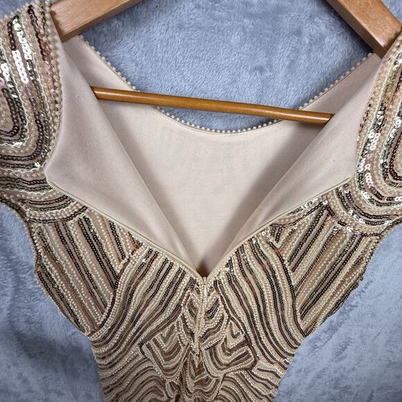 Women’s Dress L Gold‎ Beaded Flapper Fringe 20s Inspired Artsy Boho Gatsby Party - Picture 7 of 11